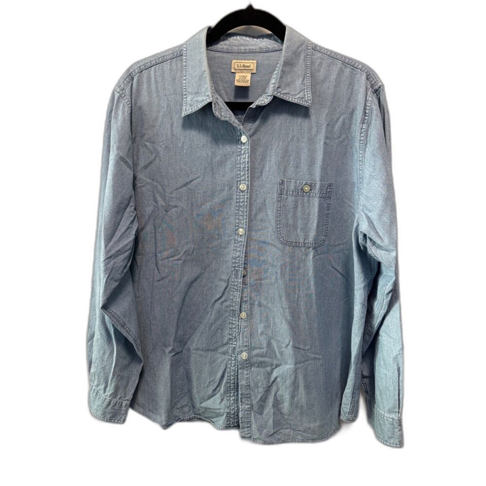 L.L.Bean Chambray Denim Shirt 100% Cotton Button Down